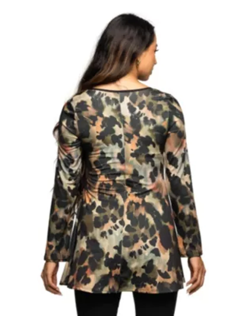 Maternity Multiprint Long Sleeve Scoop Neck A Line Top