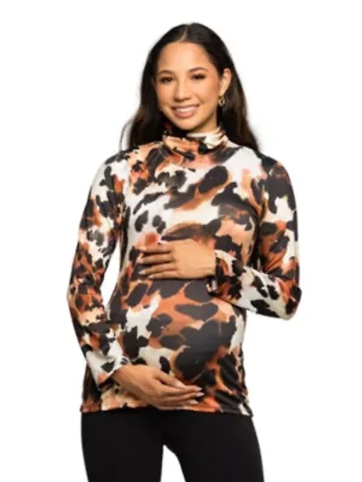Maternity Long Sleeve Turtleneck Top Animal Print
