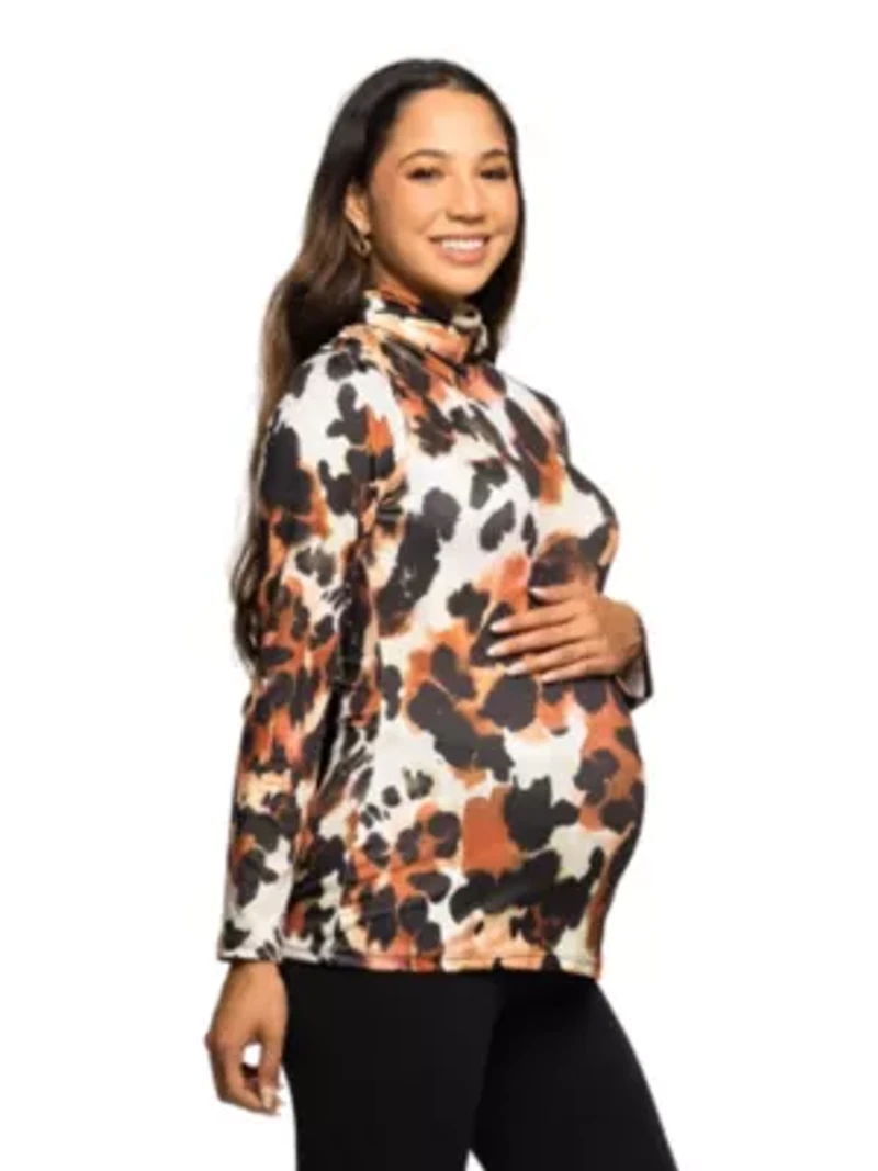 Maternity Long Sleeve Turtleneck Top Animal Print