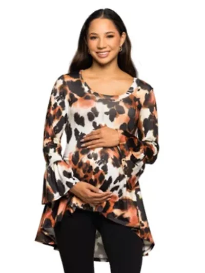 Maternity Scoop Neck Bell Sleeve Tunic Top Animal Print