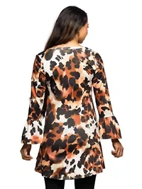 Maternity Scoop Neck Bell Sleeve Tunic Top Animal Print