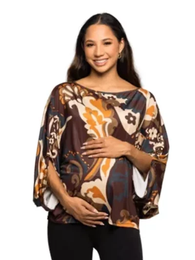 Maternity Brown Paisley Print Dolman Sleeve Top