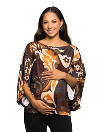Maternity Brown Paisley Print Dolman Sleeve Top