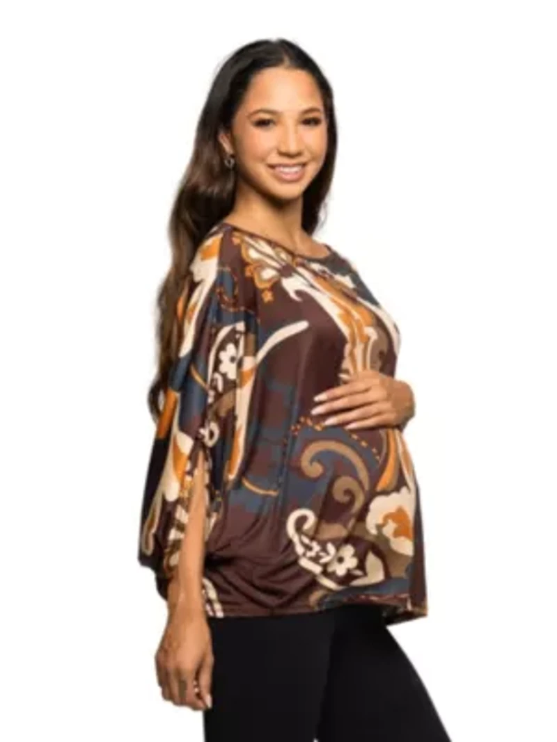 Maternity Brown Paisley Print Dolman Sleeve Top
