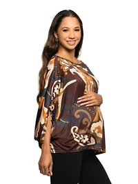 Maternity Brown Paisley Print Dolman Sleeve Top