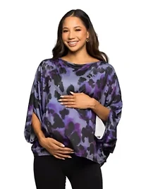 Maternity Purple Animal Print Boat Neck Dolman Sleeve Top