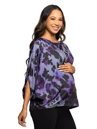Maternity Purple Animal Print Boat Neck Dolman Sleeve Top