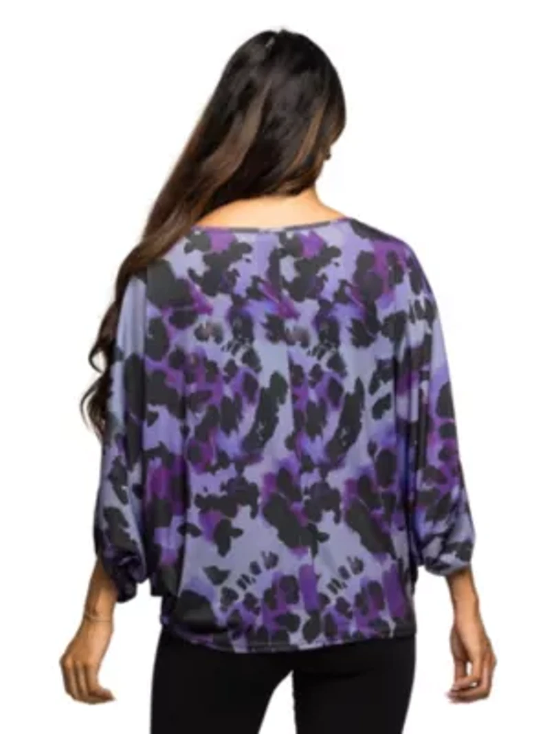 Maternity Purple Animal Print Boat Neck Dolman Sleeve Top