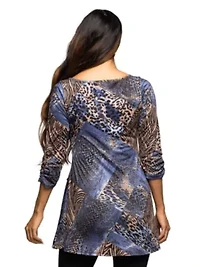Maternity Three Quarter Sleeve Tunic Top Blue Animal Print