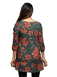 Maternity Green Floral Print Three Quarter Sleeve Tunic Top