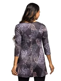 Maternity Gray Abstract Print V Neck three quarter Sleeve Tunic Top