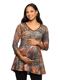 Maternity Animal Print V Neck Three Quarter Sleeve Tunic Top
