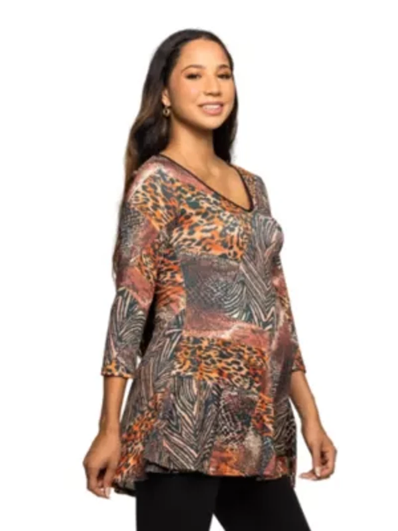 Maternity Animal Print V Neck Three Quarter Sleeve Tunic Top