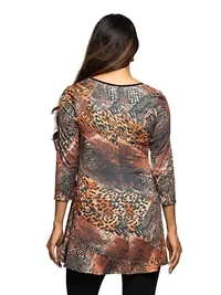 Maternity Animal Print V Neck Three Quarter Sleeve Tunic Top