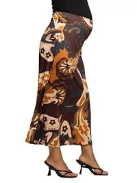 Maternity Elastic Waist Maxi Skirt Brown Print