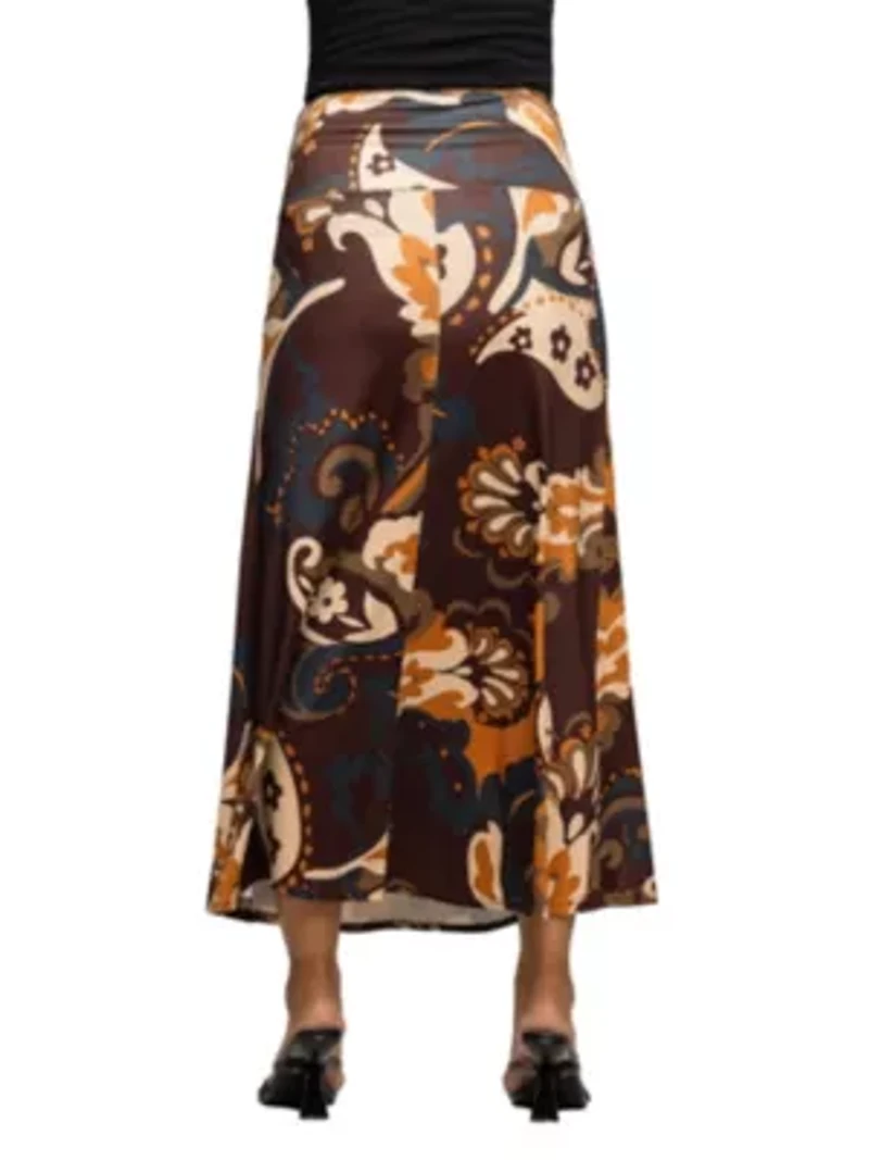 Maternity Elastic Waist Maxi Skirt Brown Print