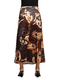 Maternity Elastic Waist Maxi Skirt Brown Print