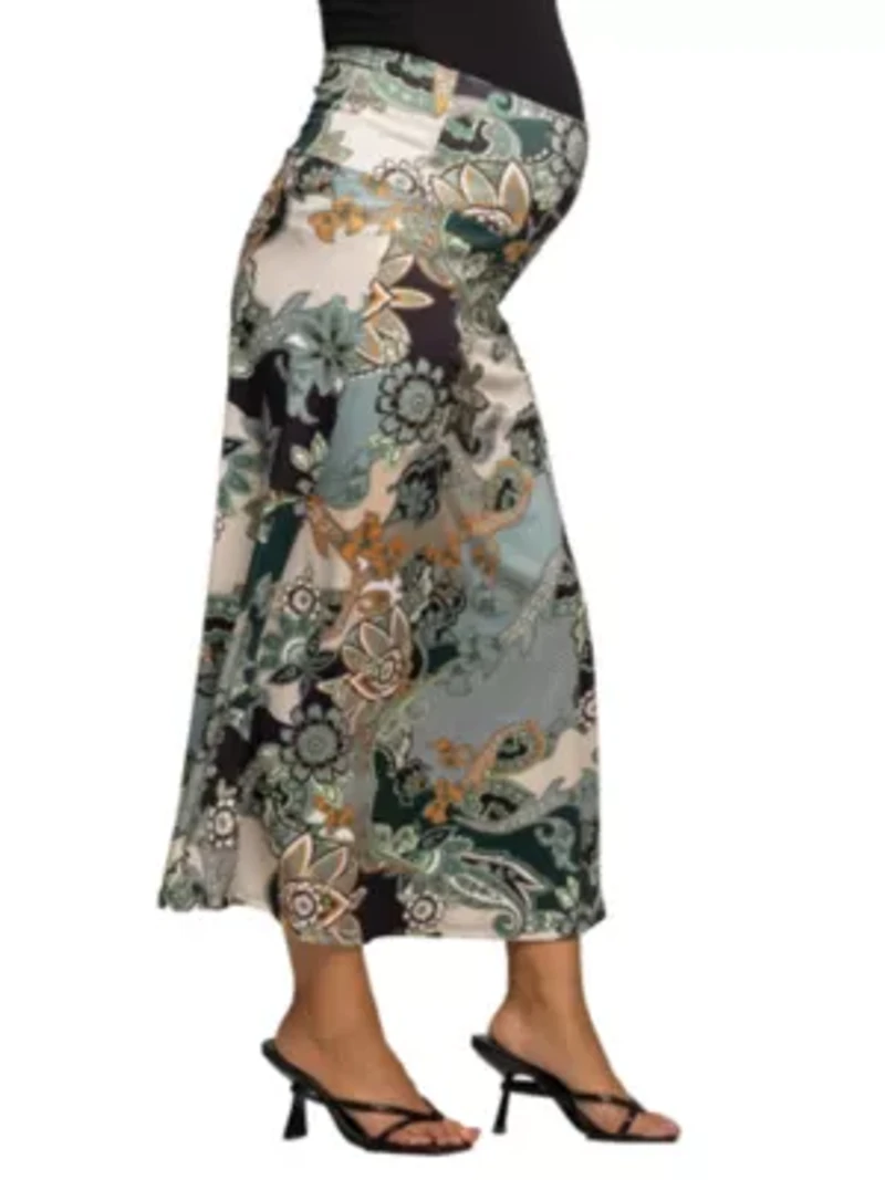 Maternity Green Paisley Print Maxi Skirt
