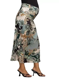 Maternity Green Paisley Print Maxi Skirt