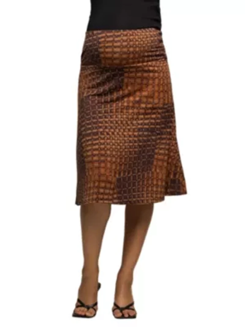 Maternity Brown Geometric Print Knee Length Skirt