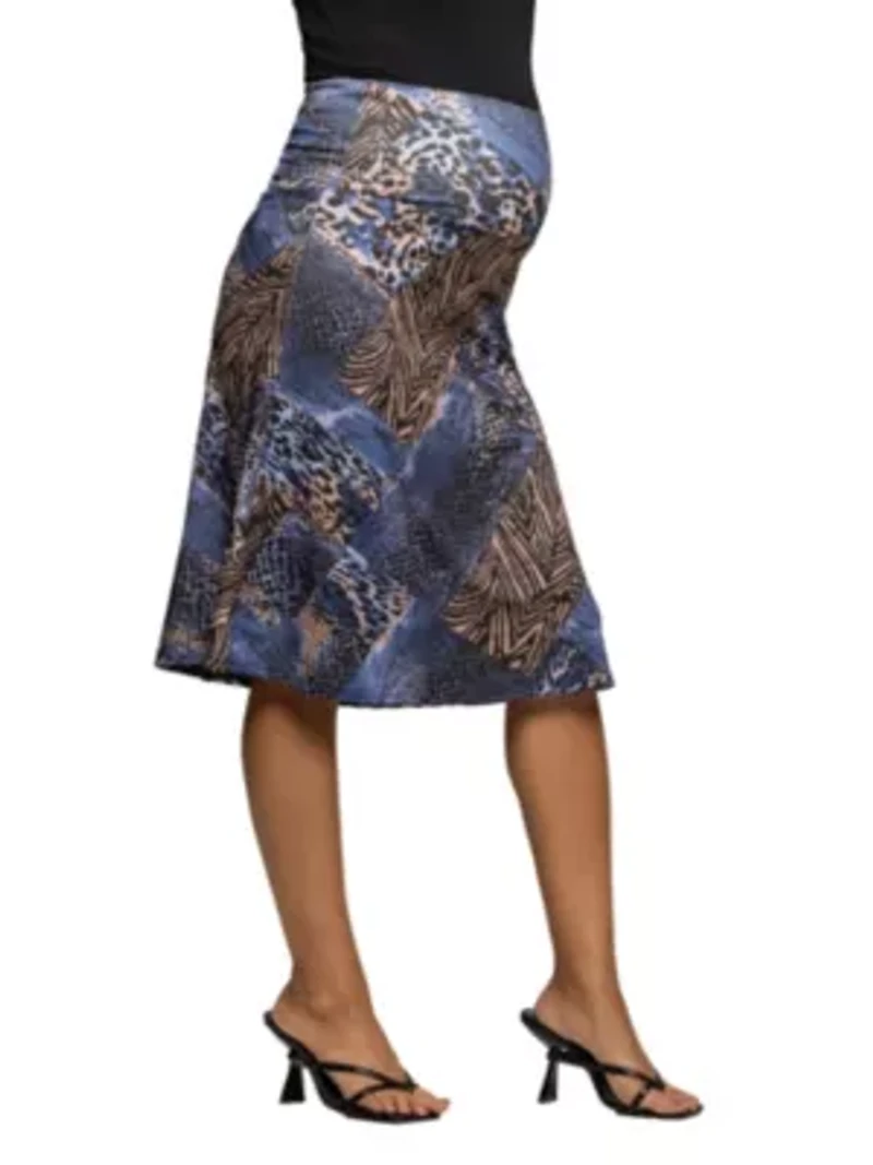 Maternity Blue Animal Print Knee Length Skirt