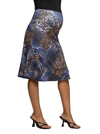 Maternity Blue Animal Print Knee Length Skirt