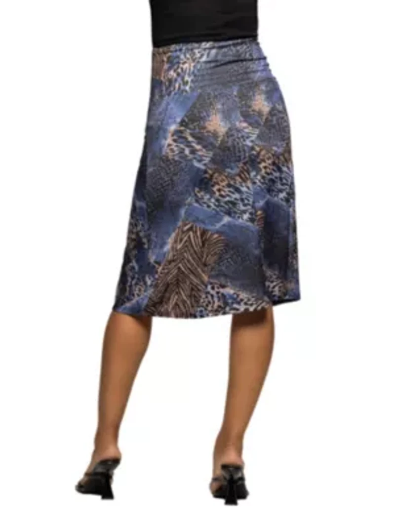 Maternity Blue Animal Print Knee Length Skirt