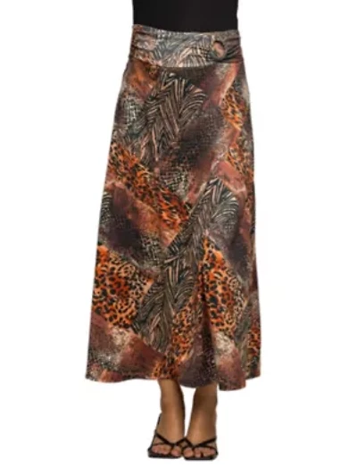 Maternity Brown Animal Patchwork Print Maxi Skirt