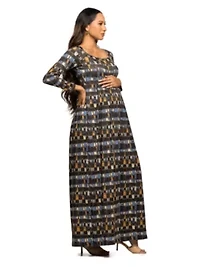 Maternity Brown Geometric Print Long Sleeve Empire Waist Maxi Dress