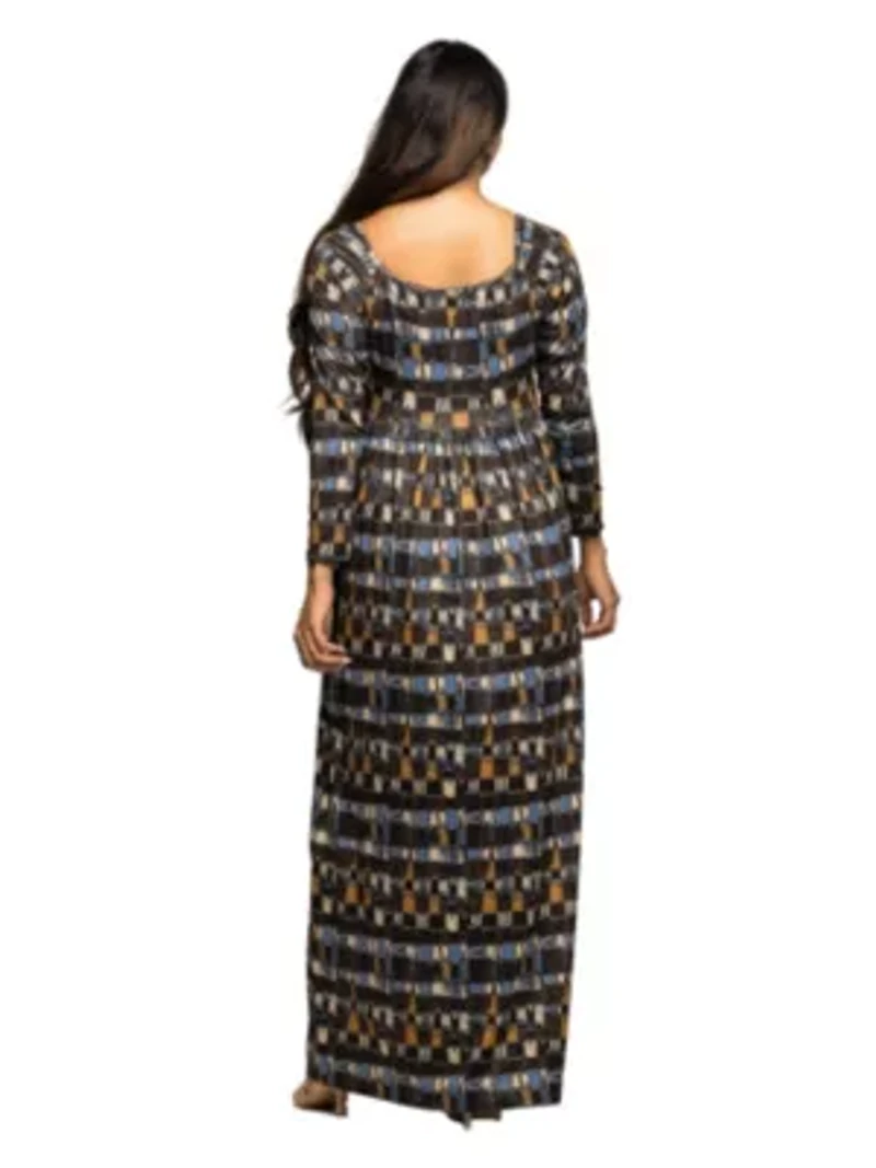 Maternity Brown Geometric Print Long Sleeve Empire Waist Maxi Dress
