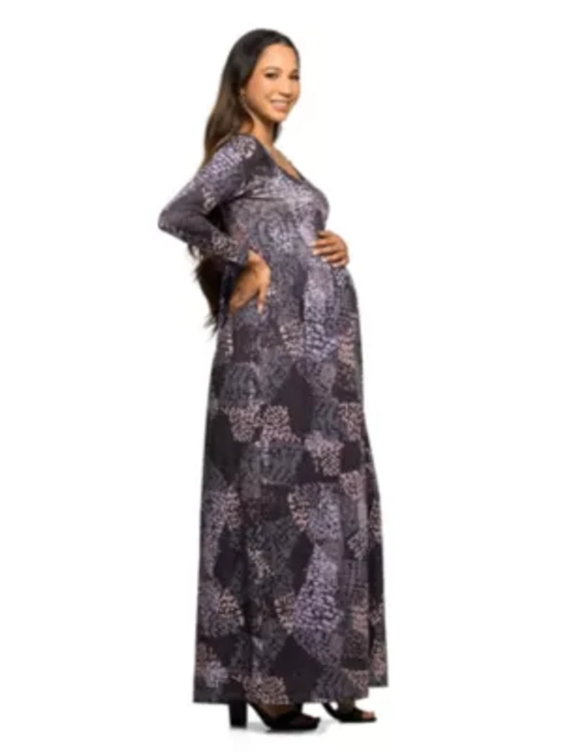 Maternity Long Sleeve Empire Waist Maxi Dress Grey Print