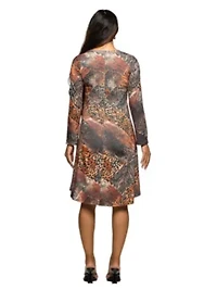 Maternity Long Sleeve Fit and Flare Dress Brown Multi Animal Print