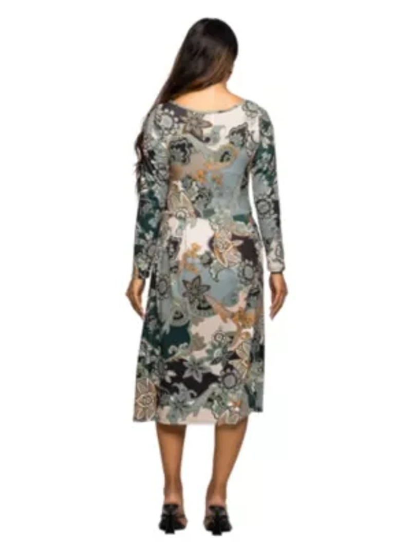 Maternity Long Sleeve Midi Dress Teal Paisley Floral Print