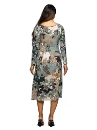 Maternity Long Sleeve Midi Dress Teal Paisley Floral Print