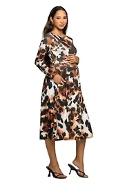 Maternity Long Sleeve Midi Dress Animal Print