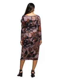 Maternity Long Sleeve Midi Dress Brown Floral Print