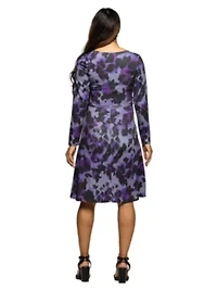 Maternity Long Sleeve Wrap Dress with Belt Purple Black Print