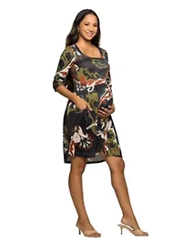 Maternity Three Quarter Sleeve Fit and Flare Dress Green Multi Paisley Print
