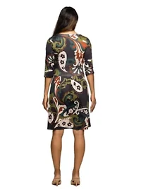 Maternity Three Quarter Sleeve Fit and Flare Dress Green Multi Paisley Print