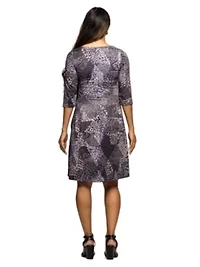 Maternity Three Quarter Sleeve Fit and Flare Dress Grey Print