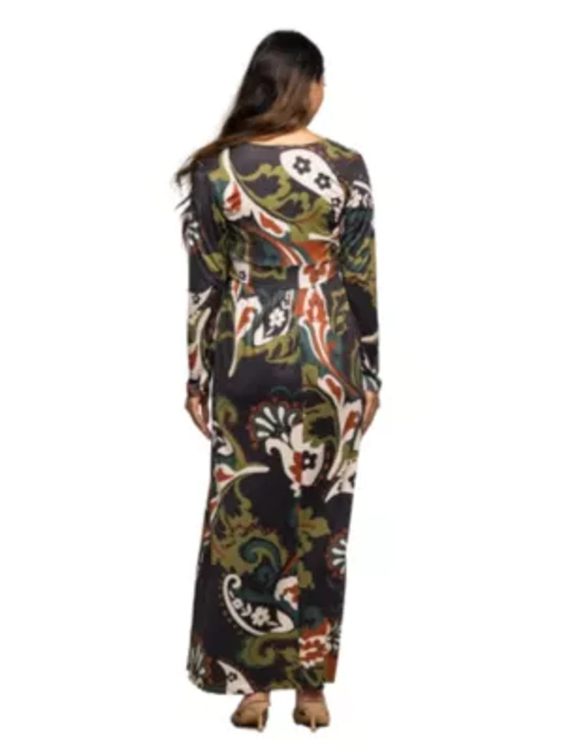 Maternity Green Paisley Print Long Sleeve Wrap Maxi Dress