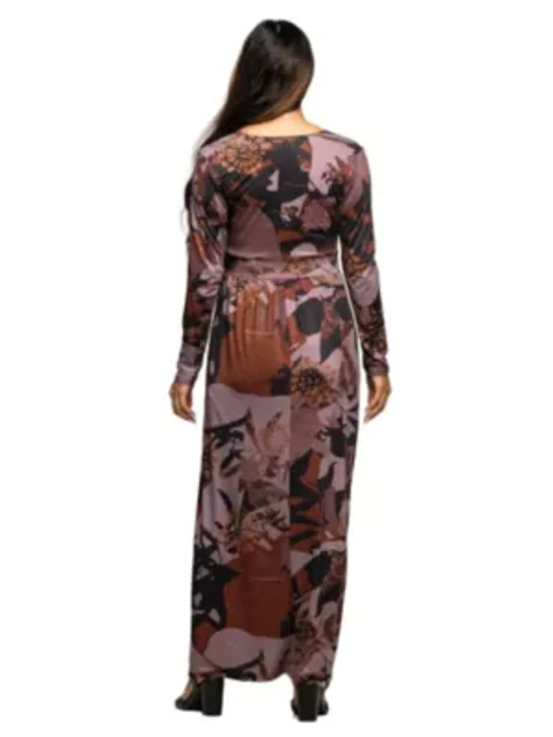 Maternity Gray Floral Print Long Sleeve Wrap Maxi Dress