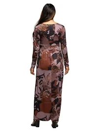 Maternity Gray Floral Print Long Sleeve Wrap Maxi Dress