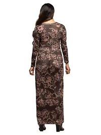 Maternity Brown Blush Floral Long Sleeve Scoop Neck Maxi Dress