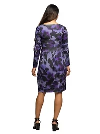 Maternity Long Sleeve Empire Waist Dress Purple Black Print