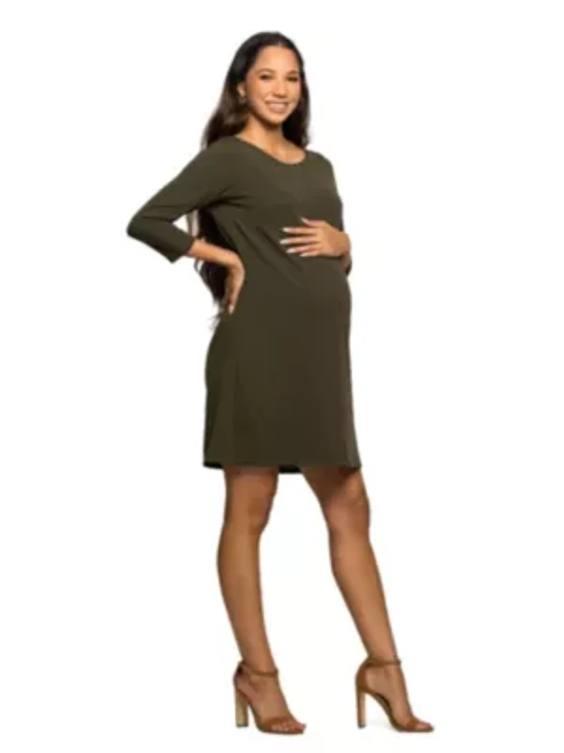 Maternity Three Quarter Sleeve A Line Knee Length Dress