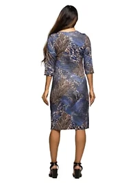 Maternity Three Quarter Sleeve Faux Wrap Dress Blue Animal Print
