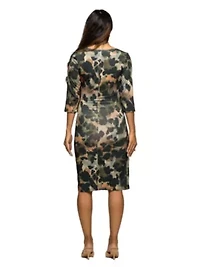 Maternity Three Quarter Sleeve Faux Wrap Dress Green Animal Print