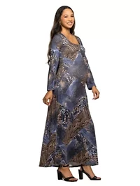Maternity Blue Animal Print Long Sleeve Scoop Neck Maxi Dress