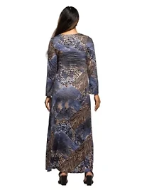Maternity Blue Animal Print Long Sleeve Scoop Neck Maxi Dress